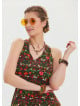 V Neck Slit Green Floral Dress 4643